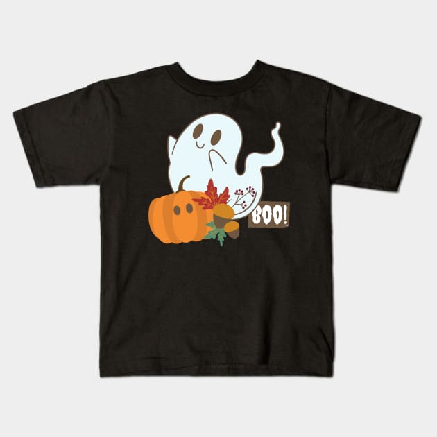 Halloween boooo cute ghost and pampkin Happy Halloween Kids T-Shirt by BoogieCreates
